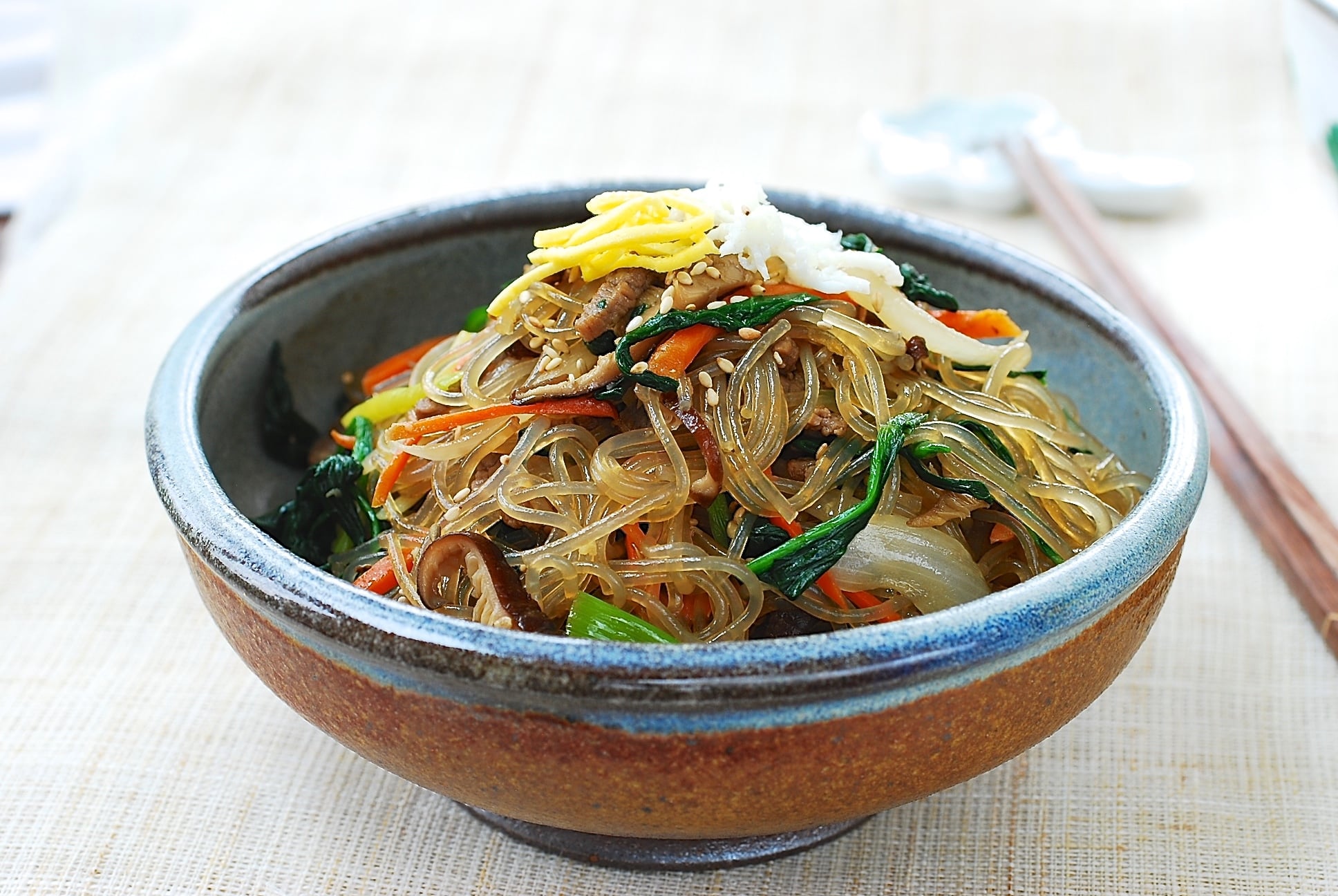 Japchae (Korean Glass Noodles with Beef and Vegetables)