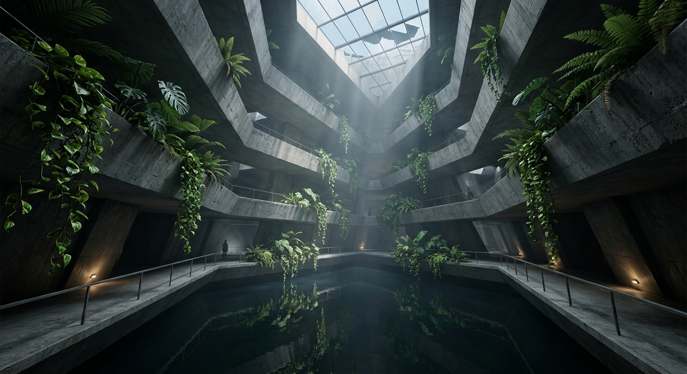 Overgrown Concrete Atrium