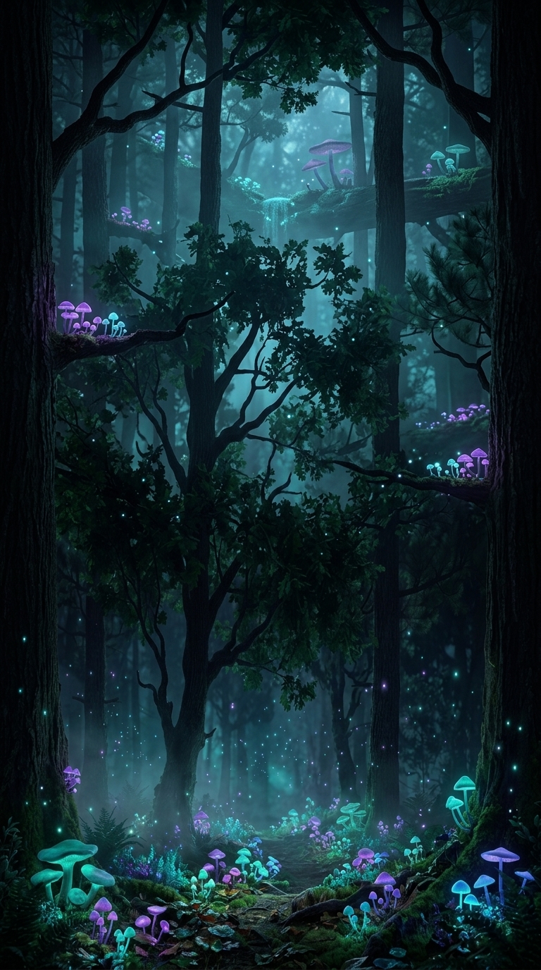 Bioluminescent Forest — mobile wallpaper